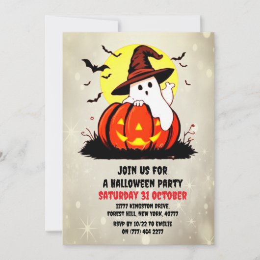 Invitation de la fête Citrouille Halloween Cute Gh (Devant)