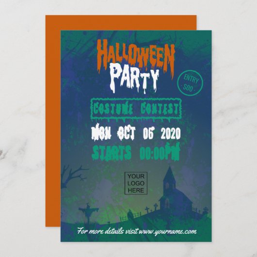 Invitation de la fête costumée d'Halloween d'entre (Devant / Derrière)