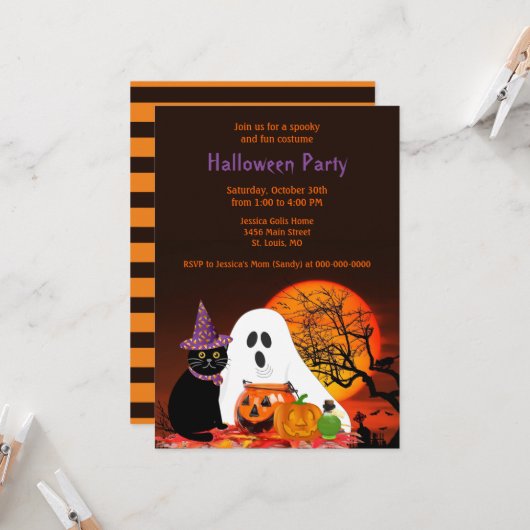 Invitation de la fête costumée d'Halloween pour en (Devant/Arrière en situation)
