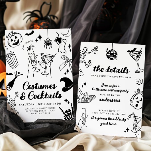 Invitation de la fête costumée Halloween dessinée 