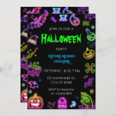 Invitation de la fête costumée Halloween Neon (Devant / Derrière)
