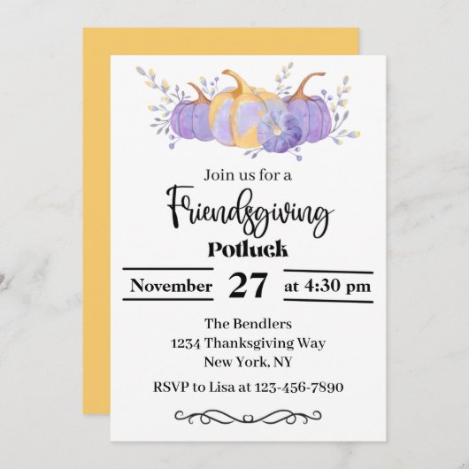 Invitation de la fête d'Action d'Amabilité Citroui (Devant / Derrière)