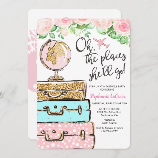 Invitation de la fête d'adieu à thème Voyage (Devant / Derrière)