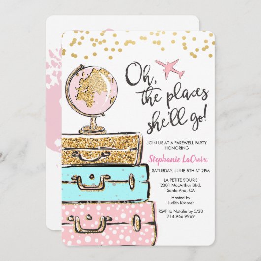 Invitation de la fête d'adieu à thème Voyage (Devant / Derrière)