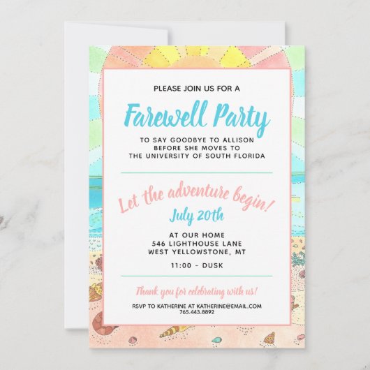 Invitation de la fête d'adieu d'été de plage (Devant)