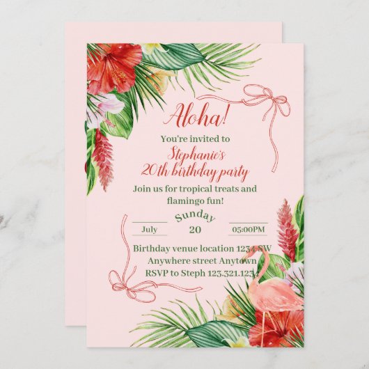 Invitation de la fête d'anniversaire Aloha - Invit (Devant / Derrière)