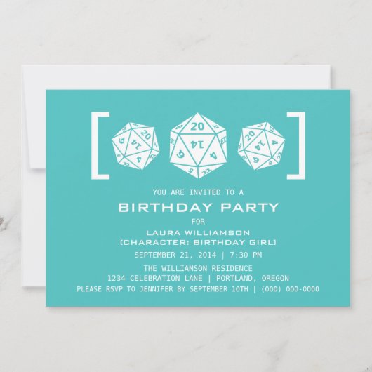Invitation de la fête d'anniversaire Aqua D20 Dice (Devant)