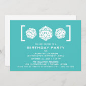 Invitation de la fête d'anniversaire Aqua D20 Dice (Devant / Derrière)