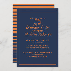 Invitation de la fête d'anniversaire Bleu Orange N
