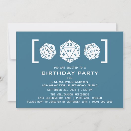 Invitation de la fête d'anniversaire Blue D20 Dice (Devant)