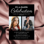 Invitation de la fête d'anniversaire conjointe noi<br><div class="desc">Jetez une fête que vos invités n'oublieront jamais. Nos invitations de fête d'anniversaire en noir et blanc sont la façon parfaite de commémorer deux personnes et leur journée spéciale. Étonnant et attrayant, ces invitations ont un simple arrière - plan noir qui peut être changé en n'importe quelle couleur, deux photos...</div>