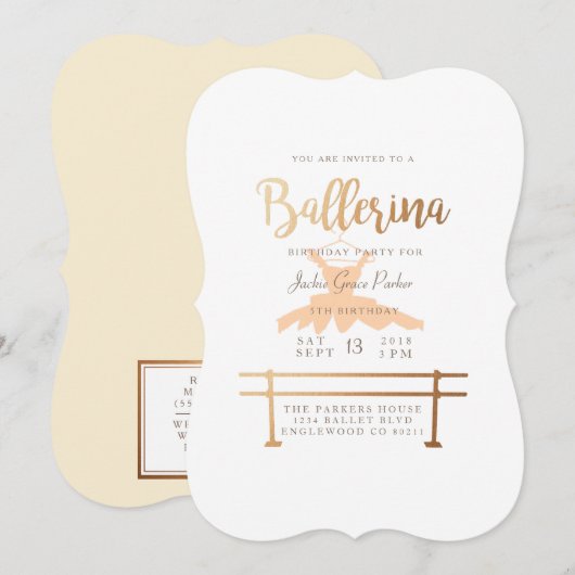 Invitation de la fête d'anniversaire de Ballerina (Devant / Derrière)