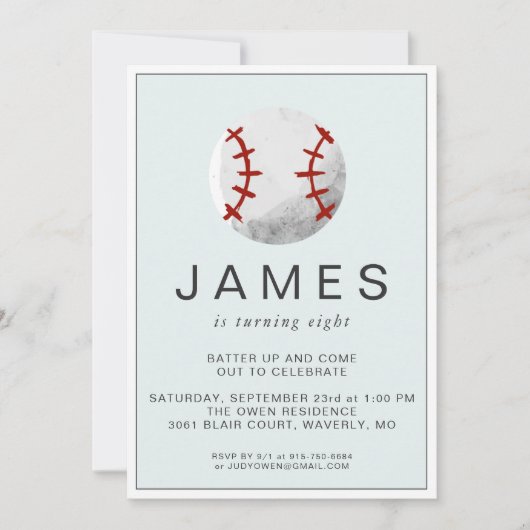 Invitation de la fête d'anniversaire de baseball (Devant)