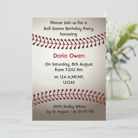 Invitation de la fête d'anniversaire de baseball (Debout devant)