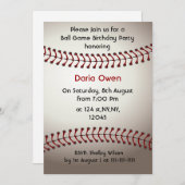 Invitation de la fête d'anniversaire de baseball (Devant / Derrière)