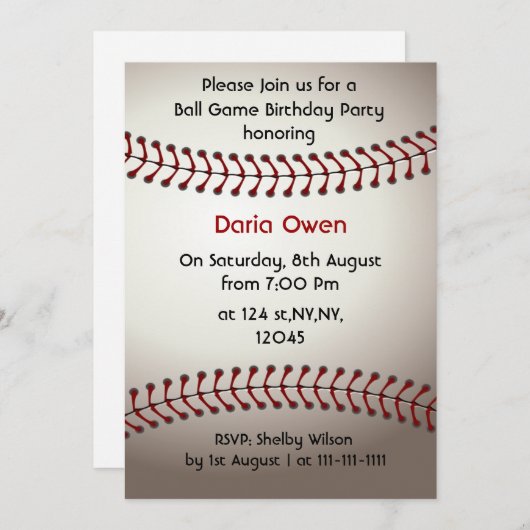Invitation de la fête d'anniversaire de baseball (Devant / Derrière)
