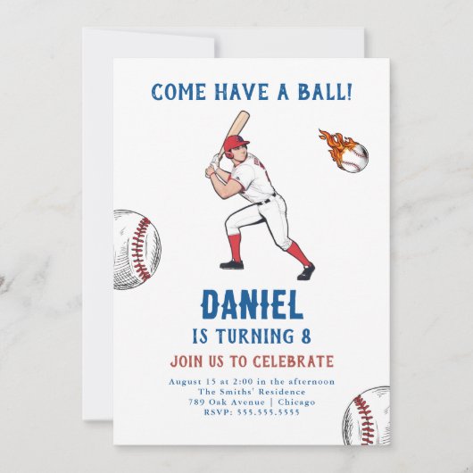 Invitation de la fête d'anniversaire de baseball (Devant)