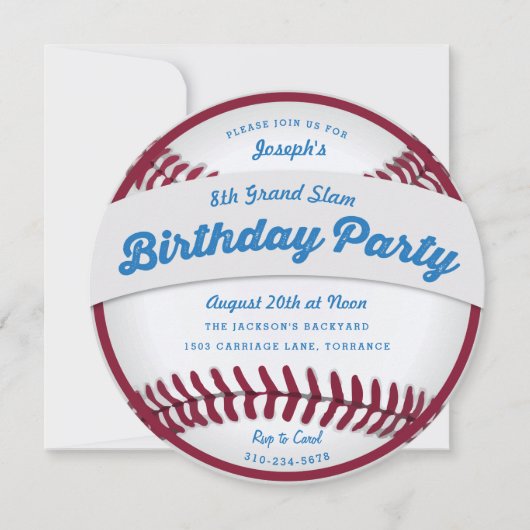 Invitation de la fête d'anniversaire de baseball (Devant)