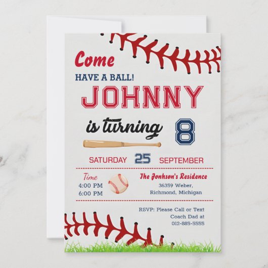 Invitation de la fête d'anniversaire de baseball a (Devant)