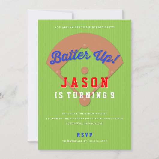 Invitation de la fête d'anniversaire de baseball D (Devant)