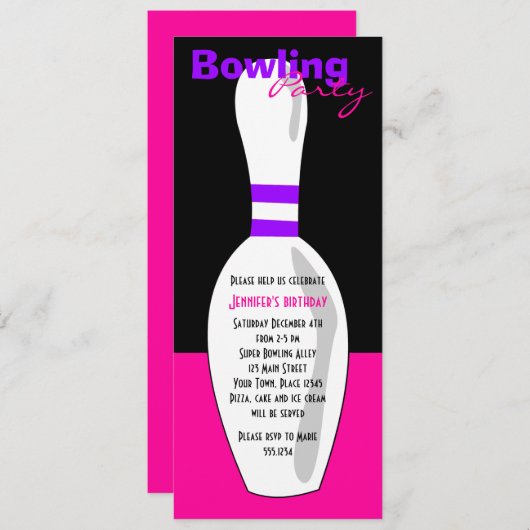 Invitation de la fête d'anniversaire de Bowling -  (Devant / Derrière)