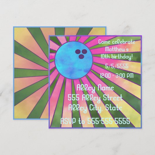 Invitation de la fête d'anniversaire de Bowling co (Devant / Derrière)