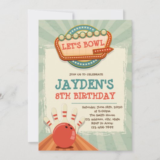 Invitation de la fête d'anniversaire de bowling vi (Devant)