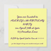 invitation de la fête d'anniversaire de bug (Dos)