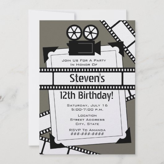 Invitation de la fête d'anniversaire de cinéma et  (Devant)