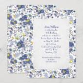 Invitation de la fête d'anniversaire de Floral ble (Devant / Derrière)