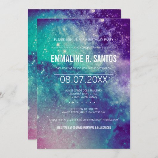 Invitation de la fête d'anniversaire de Galaxy (Devant / Derrière)