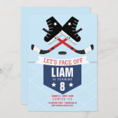 Invitation de la fête d'anniversaire de hockey sur (Devant / Derrière)