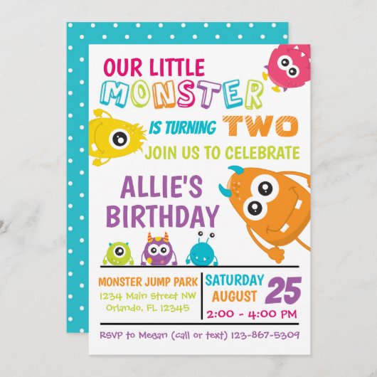 Invitation de la fête d'anniversaire de Little Mon (Devant / Derrière)