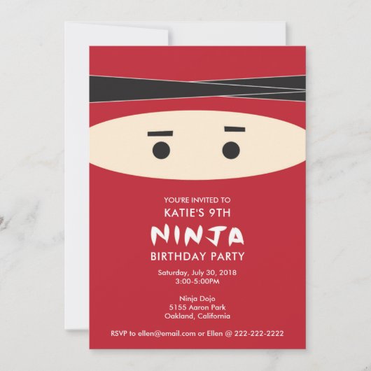 Invitation de la fête d'anniversaire de Red Ninja (Devant)