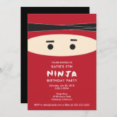 Invitation de la fête d'anniversaire de Red Ninja (Devant / Derrière)