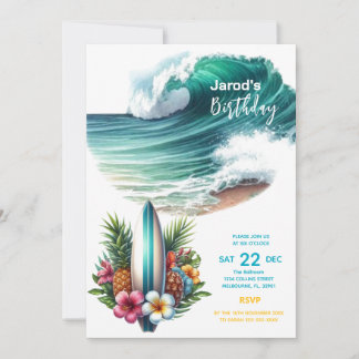 Invitation de la fête d'anniversaire de surf hawaï