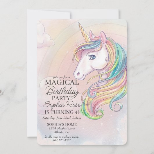 Invitation de la fête d'anniversaire de Unicorn ar (Devant)