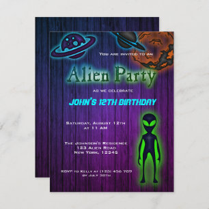 Invitation de la fête d'anniversaire des Aliens su