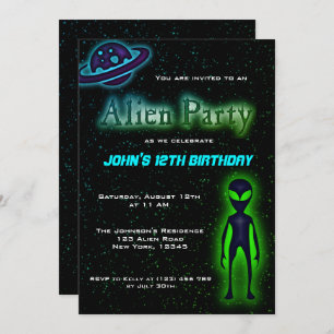 Invitation de la fête d'anniversaire des Aliens su