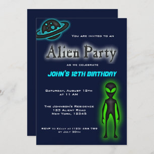 Invitation de la fête d'anniversaire des Aliens su