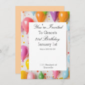 Invitation de la fête d'anniversaire du ballon (Devant / Derrière)