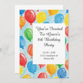 Invitation de la fête d'anniversaire du ballon (Devant / Derrière)