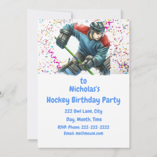 Invitation de la fête d'anniversaire du hockey à t (Dos)