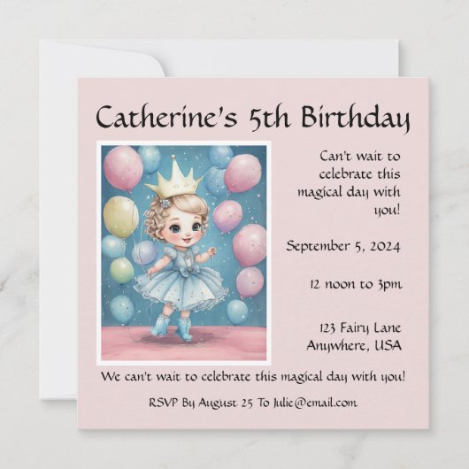 Invitation de la fête d'anniversaire enchantée de  (Devant)