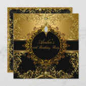Invitation de la fête d'anniversaire Gold & Black  (Devant / Derrière)