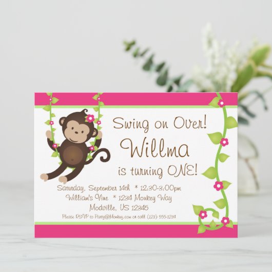 Invitation de la fête d'anniversaire Mod Monkey Pi (Debout devant)