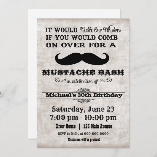 Invitation de la fête d'anniversaire Mustache Bash (Devant / Derrière)