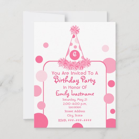 Invitation de la fête d'anniversaire Pink Polka Do (Devant)