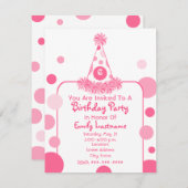 Invitation de la fête d'anniversaire Pink Polka Do (Devant / Derrière)
