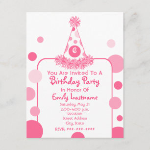 Invitation de la fête d'anniversaire Pink Polka Do